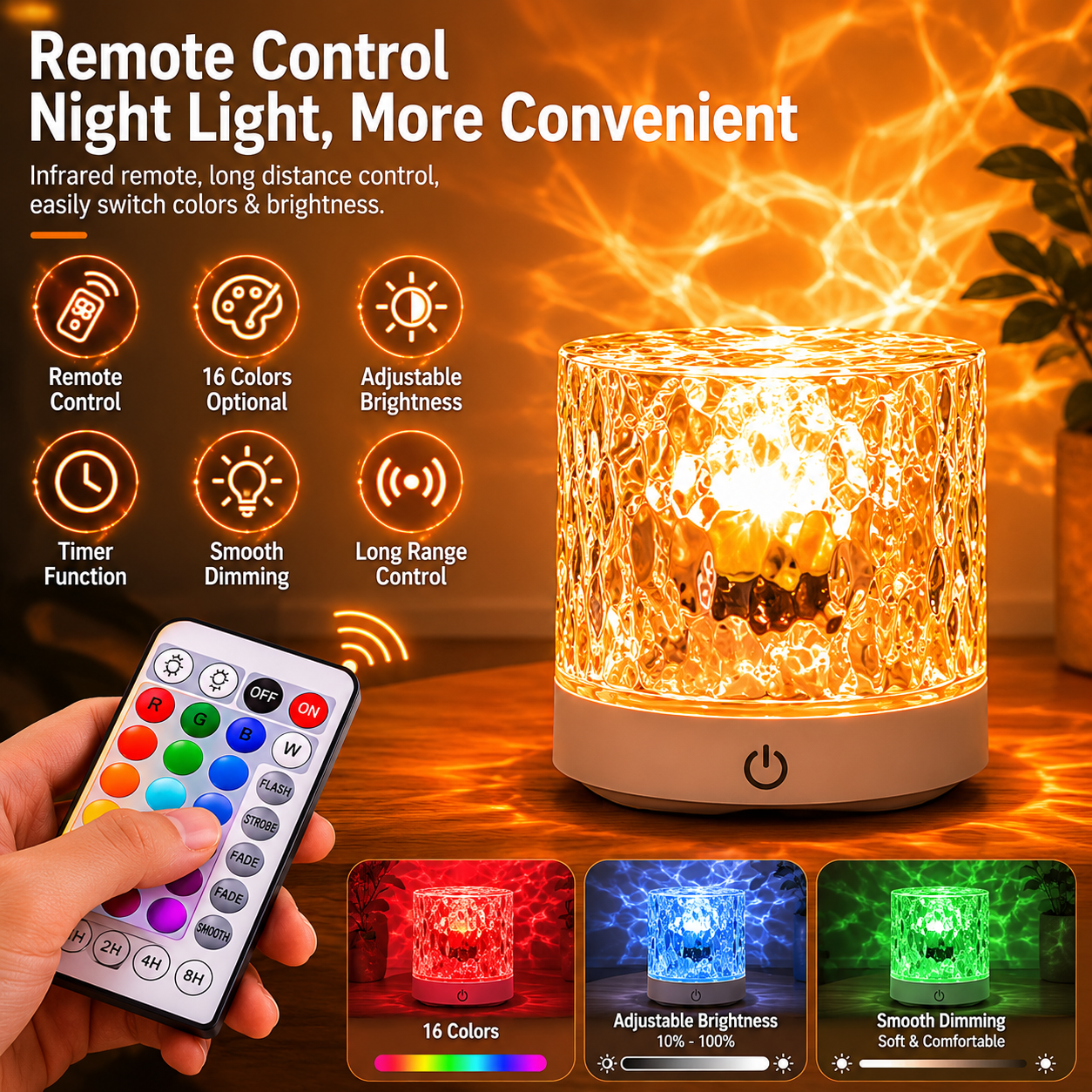 Water Ripple Projection Lamp – Remote Control Ambient Night Light