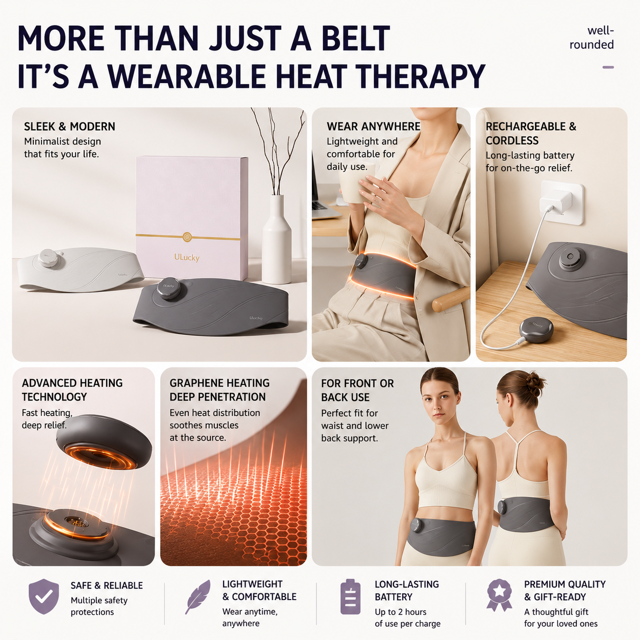 Luxury Smart Heating Belt for Period Relief – App Controlled | Premium Graphene Warm