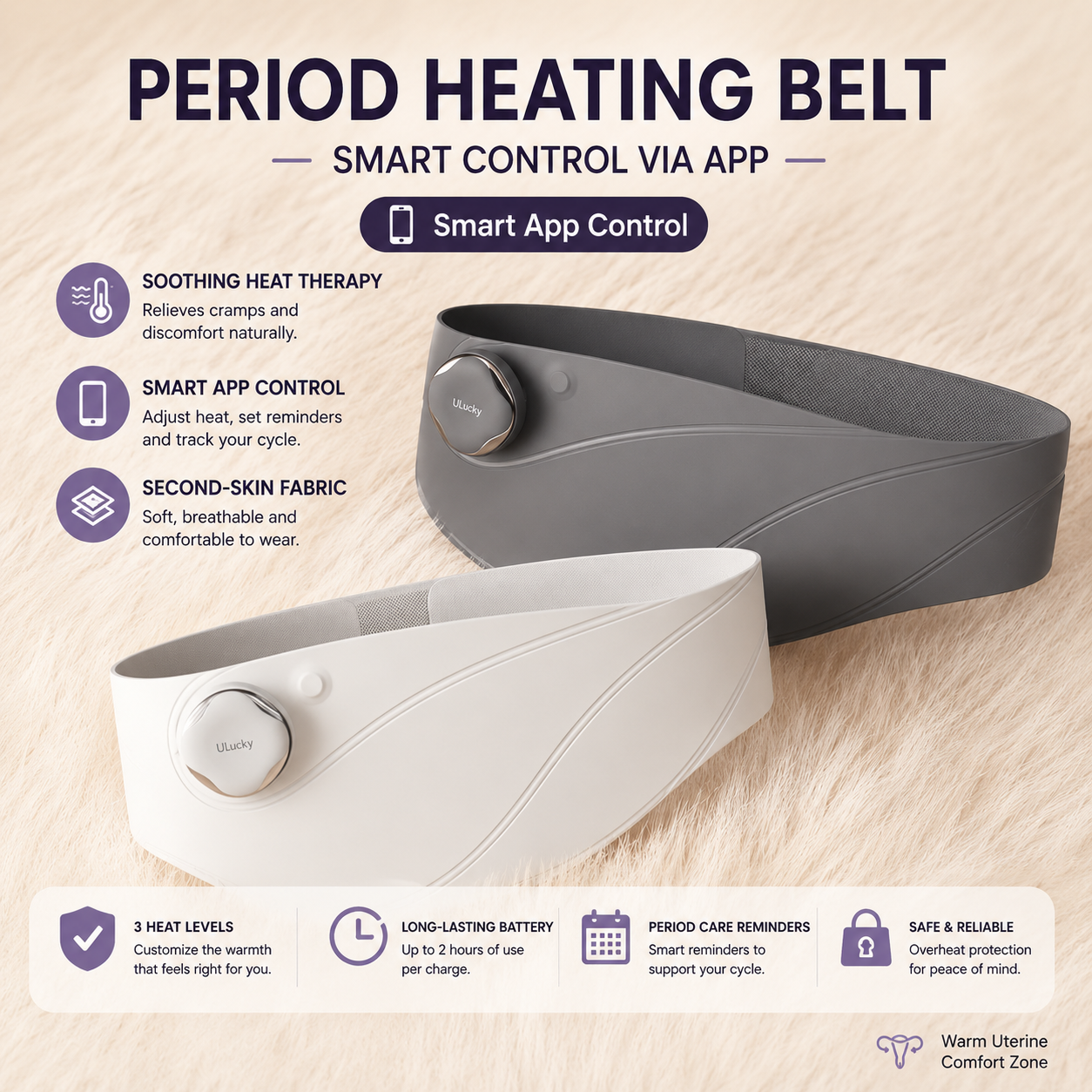 Luxury Smart Heating Belt for Period Relief – App Controlled | Premium Graphene Warm